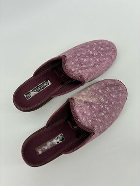 Tender Toes Women’s Pink Floral Slip-On Mules Small Wedge